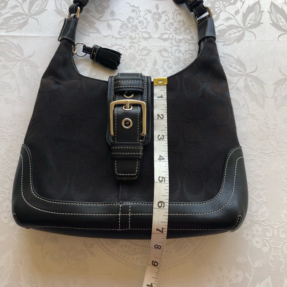 COACH Signature Hampton Shoulder Bag Black Leather/Canvas Purse Zippered Clasp - Picture 8 of 16